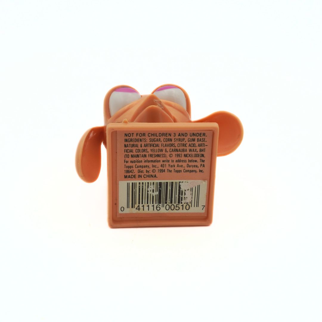 Underside of a 1994 Ren & Stimpy lolly head showing the barcode, safety information and copyright details