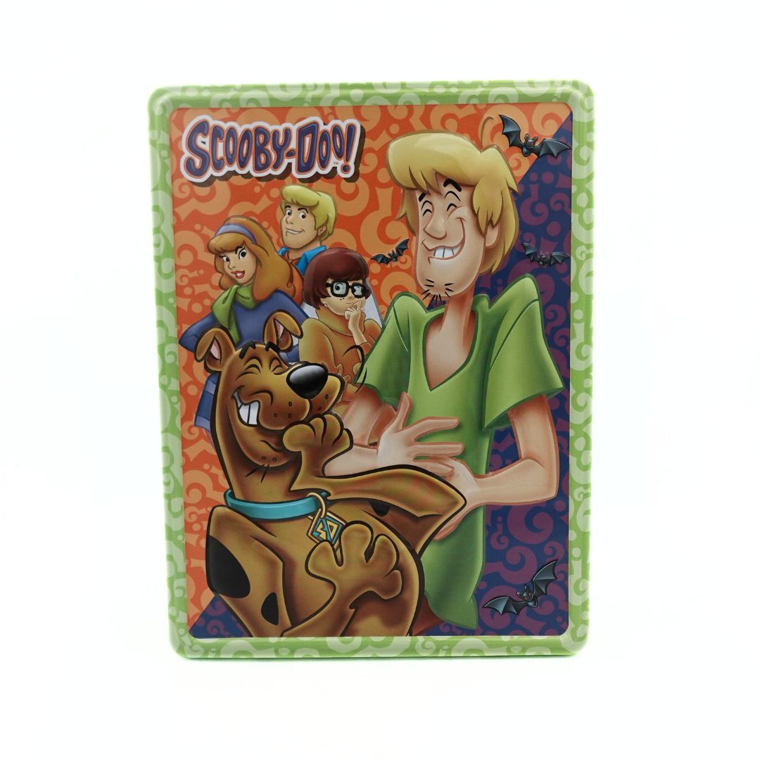Green, purple and orange Scooby-Doo! tin featuring the entire Scooby Gang