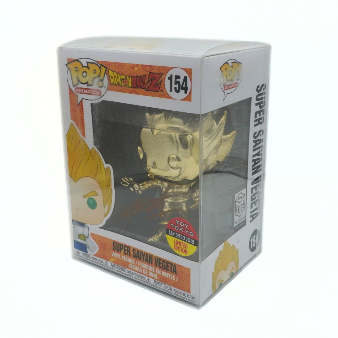 Funko Pop! vinyl figure packaging of Super Saiyan Vegeta with gold coloration on a white background.
