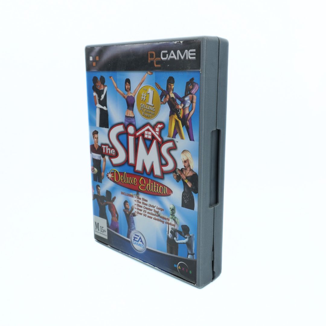 2002 The Sims Deluxe Edition case with a blue cover and grey trim