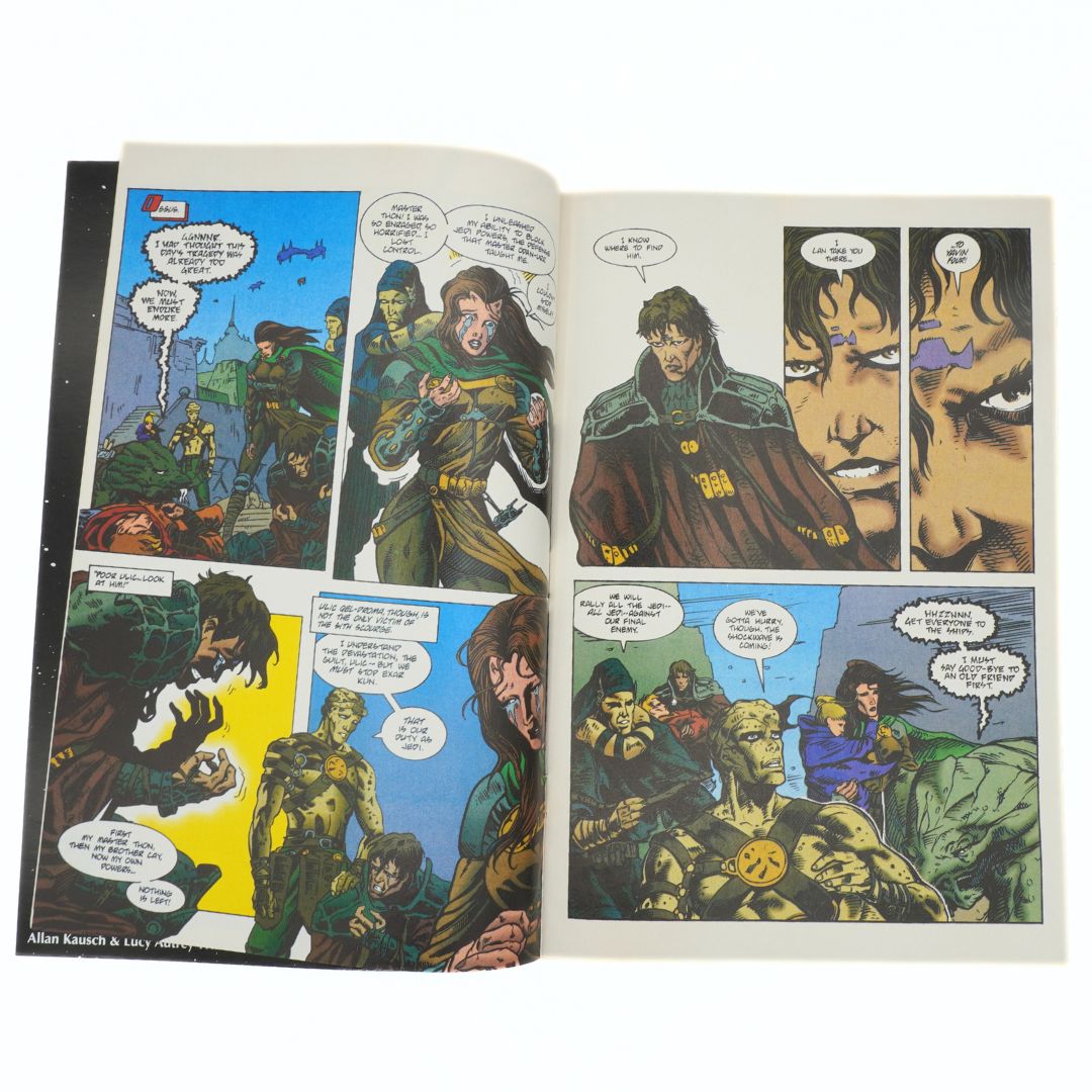 Comic book page with colorful illustrations and text bubbles on a white background