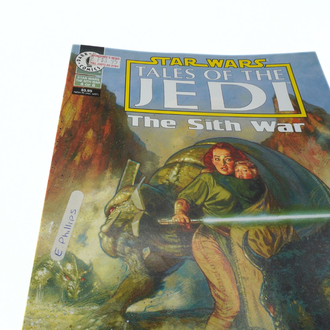 Comic book cover of 'Star Wars: Tales of the Jedi - The Sith War' with characters on a planet.
