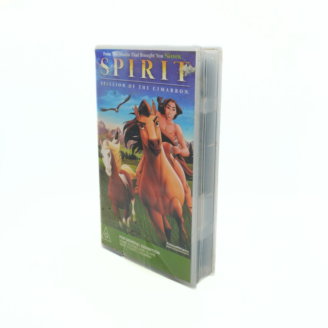 Spirit Stallion of the Cimarron VHS tape, showing some damage