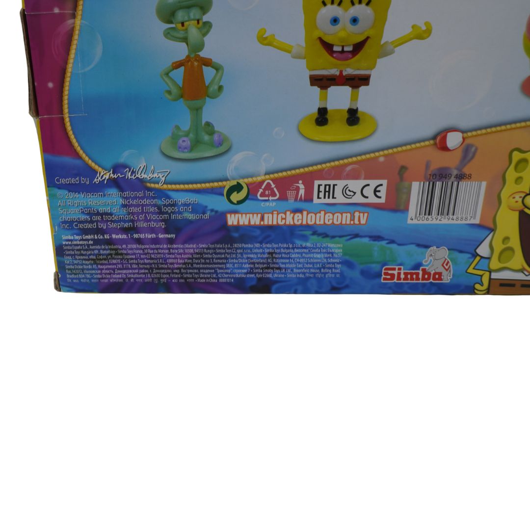 Back of a toy packaging featuring cartoon characters with branding and website information.