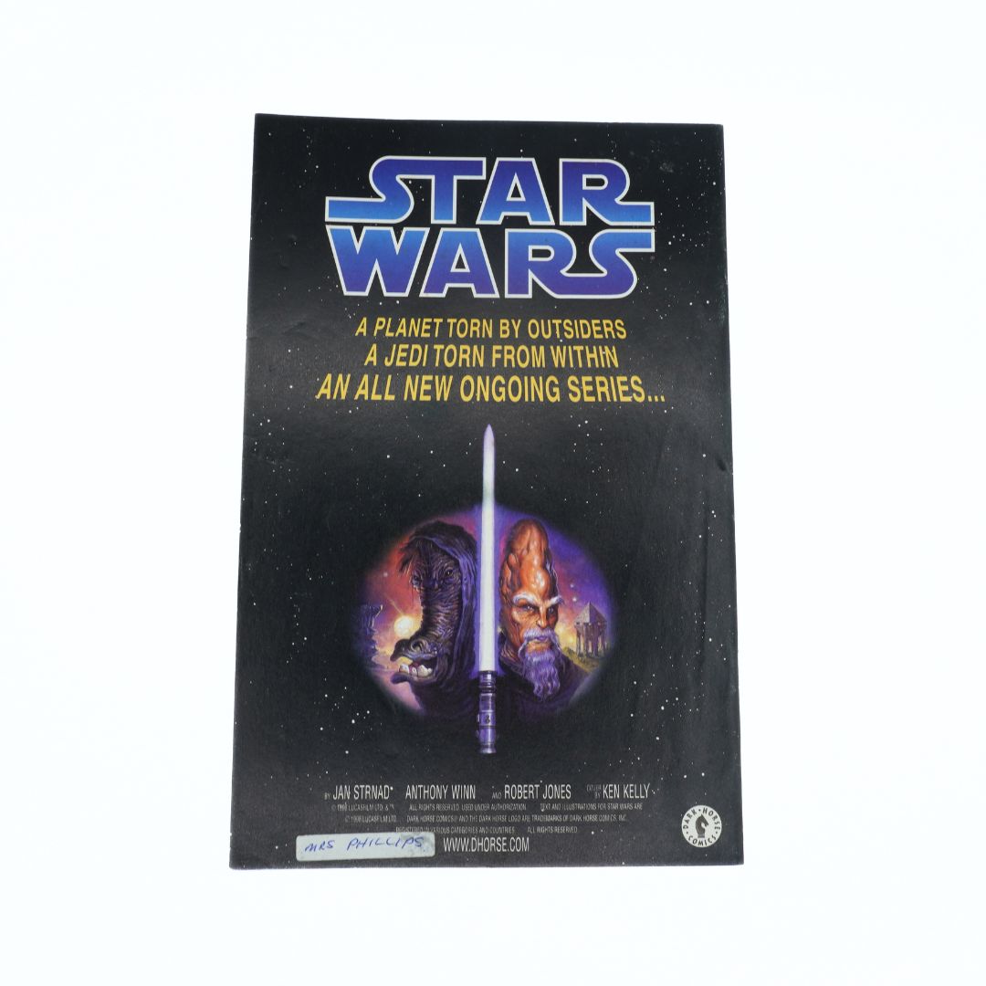 Star Wars promotional poster with text and logo on a black background
