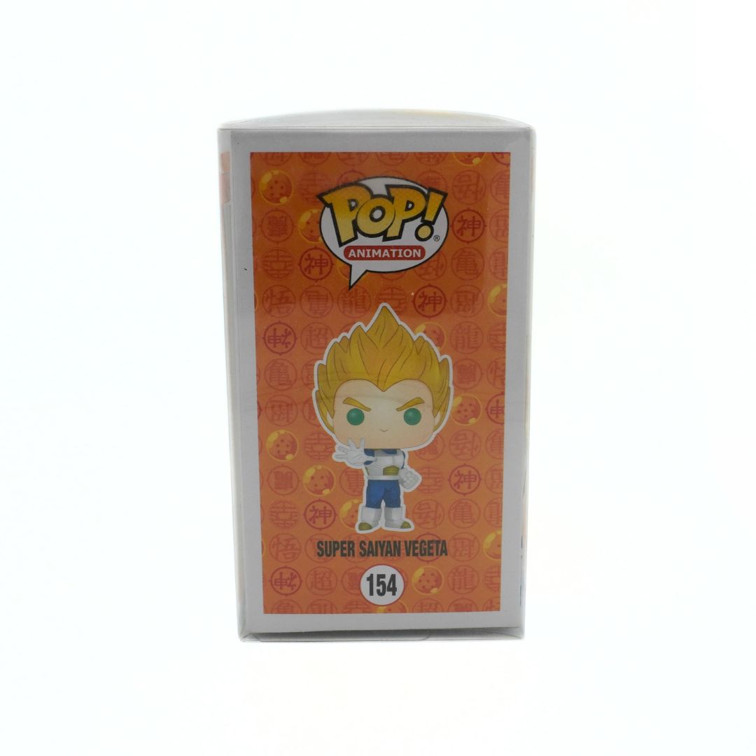 Funko Pop! Animation packaging featuring Super Saiyan Vegeta on an orange background with the Funko logo.