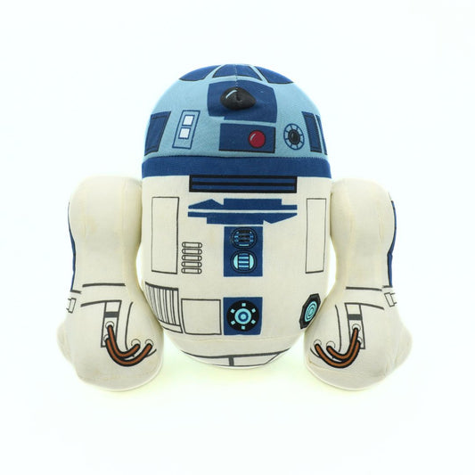 Plush toy of R2-D2 from Star Wars on a white background