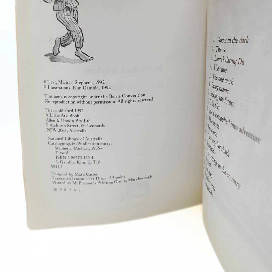 Publishing page on the 90s paperback Titans by Michael Stephens