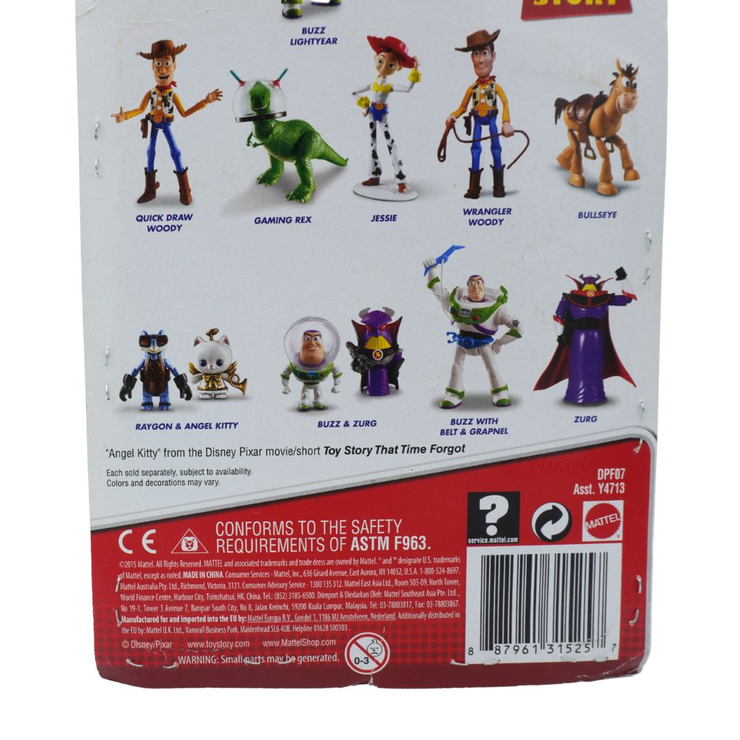 Back view of a toy packaging with character illustrations and branding details.