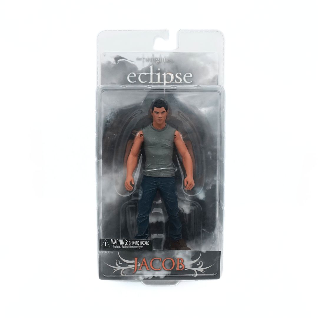 Front on photo of a Twilight Eclipse Jacob figure wearing blue pants and a grey tank top