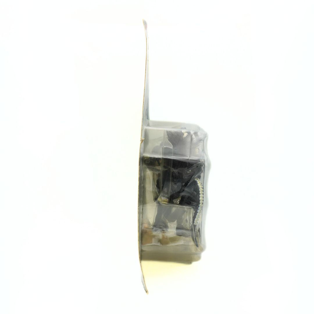 Side on photo of a vintage 1997 Venom the Symbiote Spider toy in its original packaging