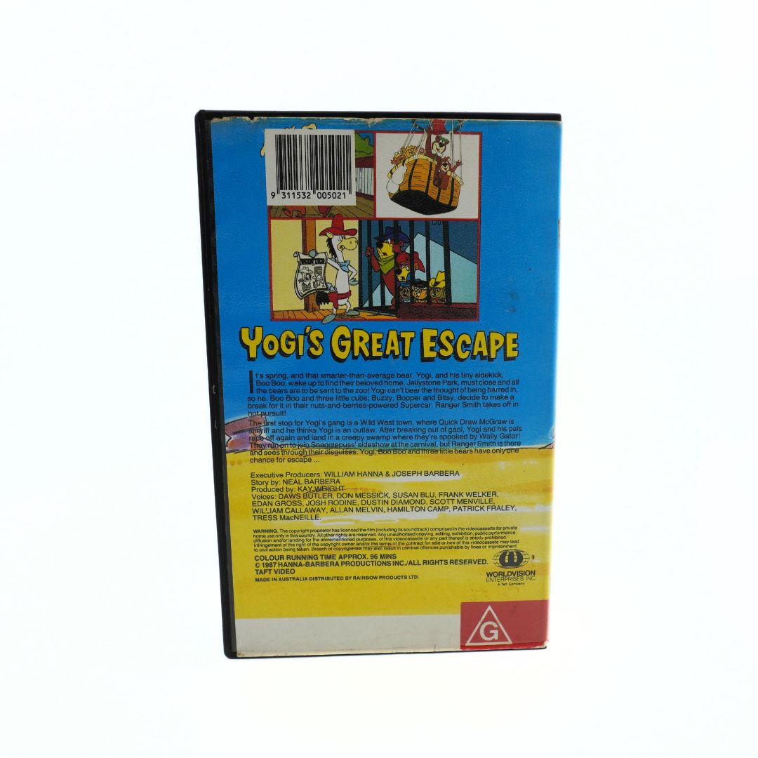 Back of the vintage Yogi's Great Escape VHS clamshell case