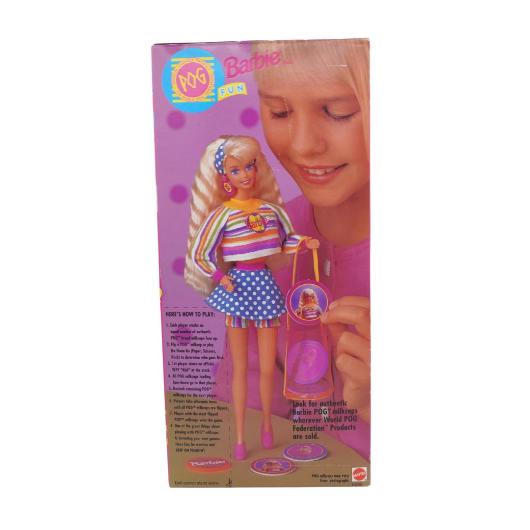 Vintage Barbie doll packaging with a girl holding the box on a white background