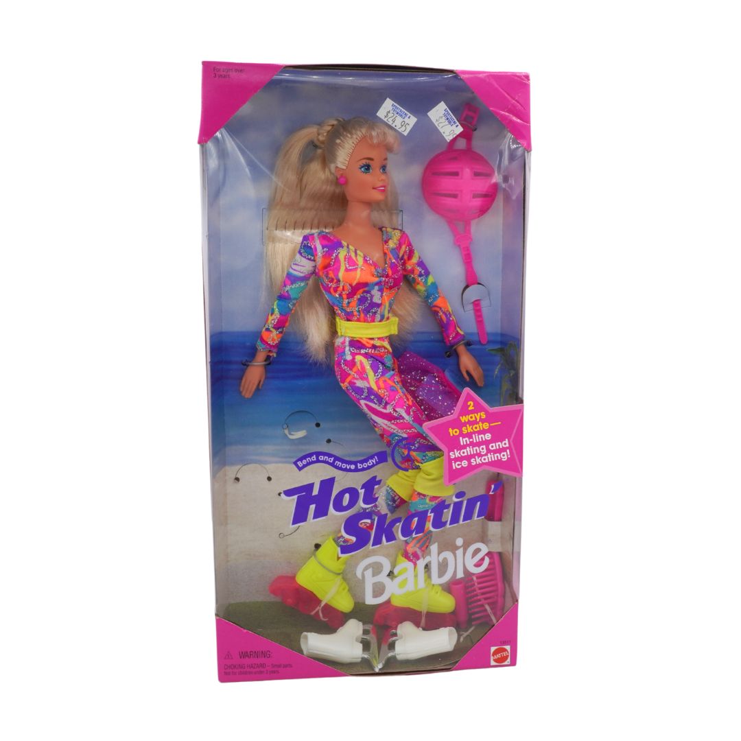 Barbie Hot Skatin doll in packaging with pink and purple accents