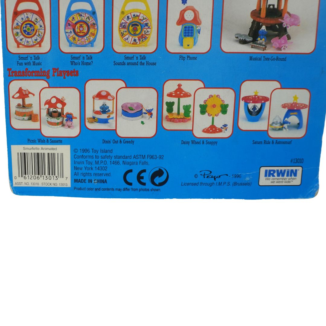 Back of a toy packaging with illustrations and branding
