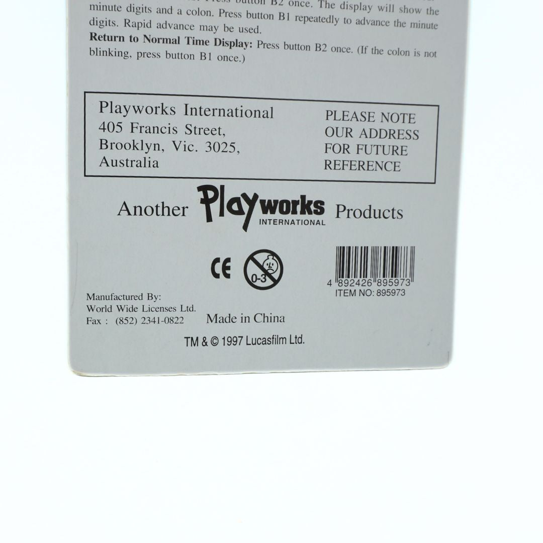 Back label of a Playworks International product with text and branding.
