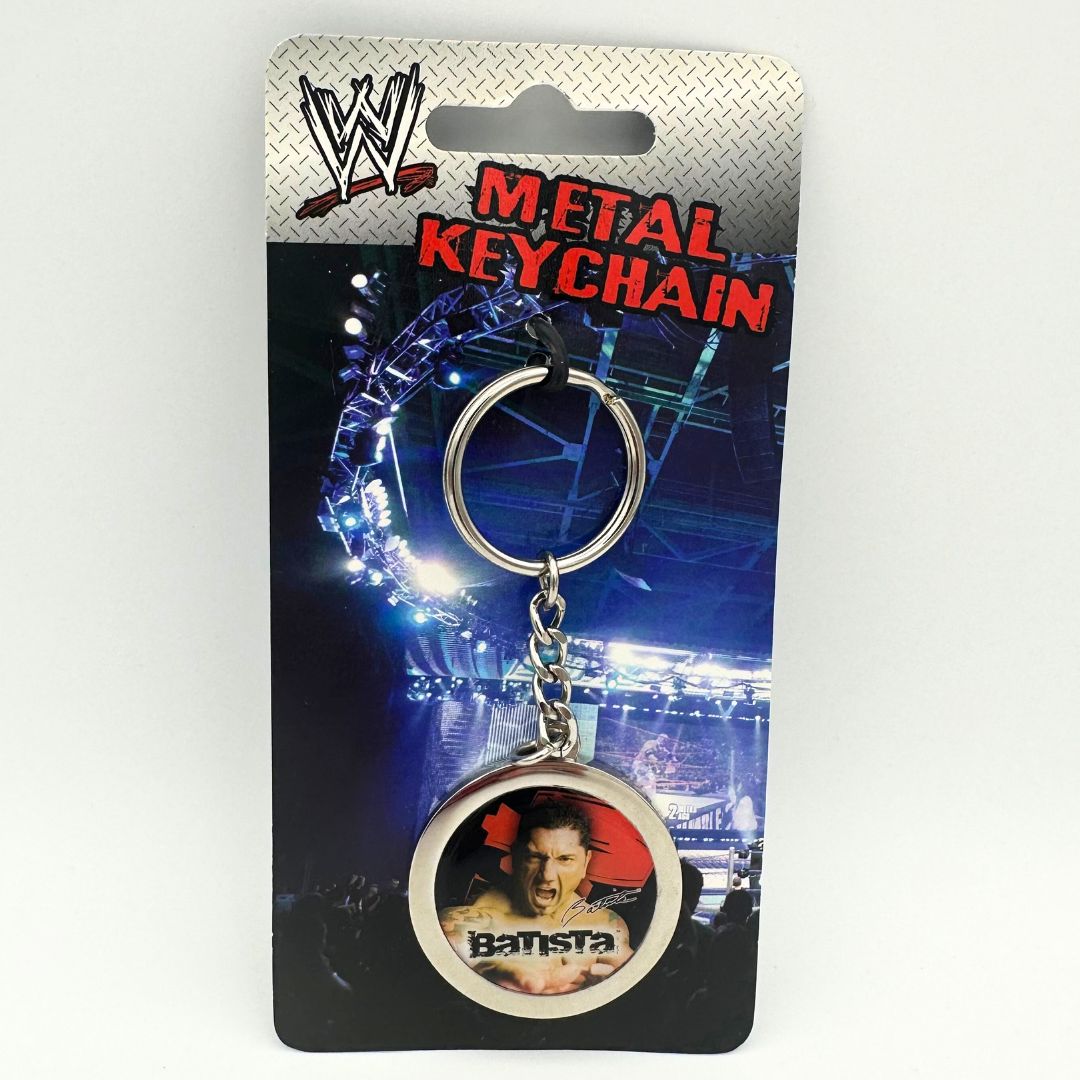 Vintage Dave Batista keyring with packaging