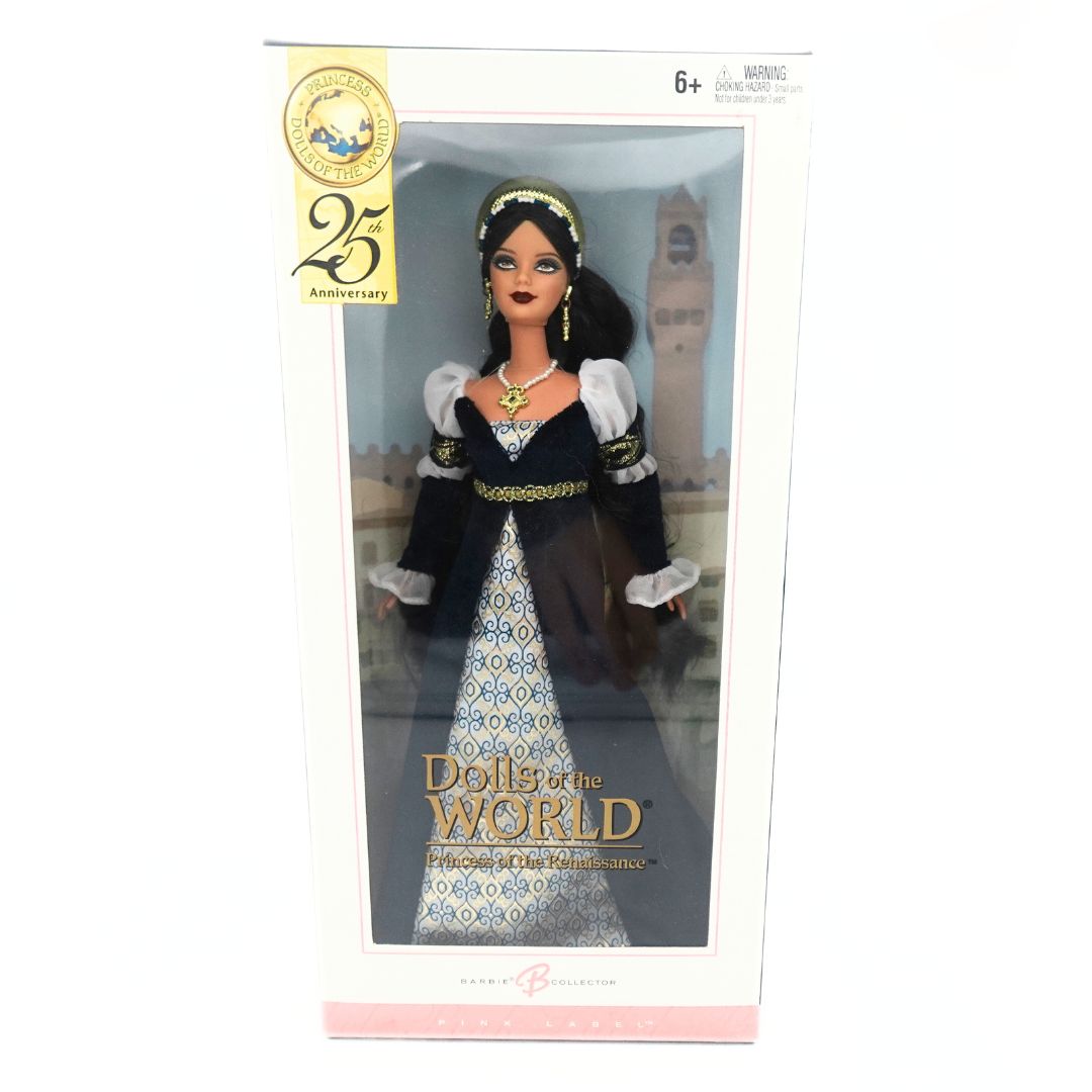 Renaissance Barbie in packaging with dark hair and dress