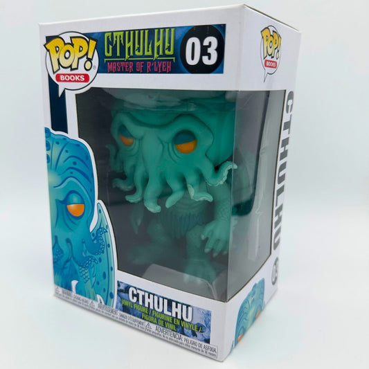 The Cthulhu 03 Funko Pop Vinyl figure inside its box which features a stylised design of the figure