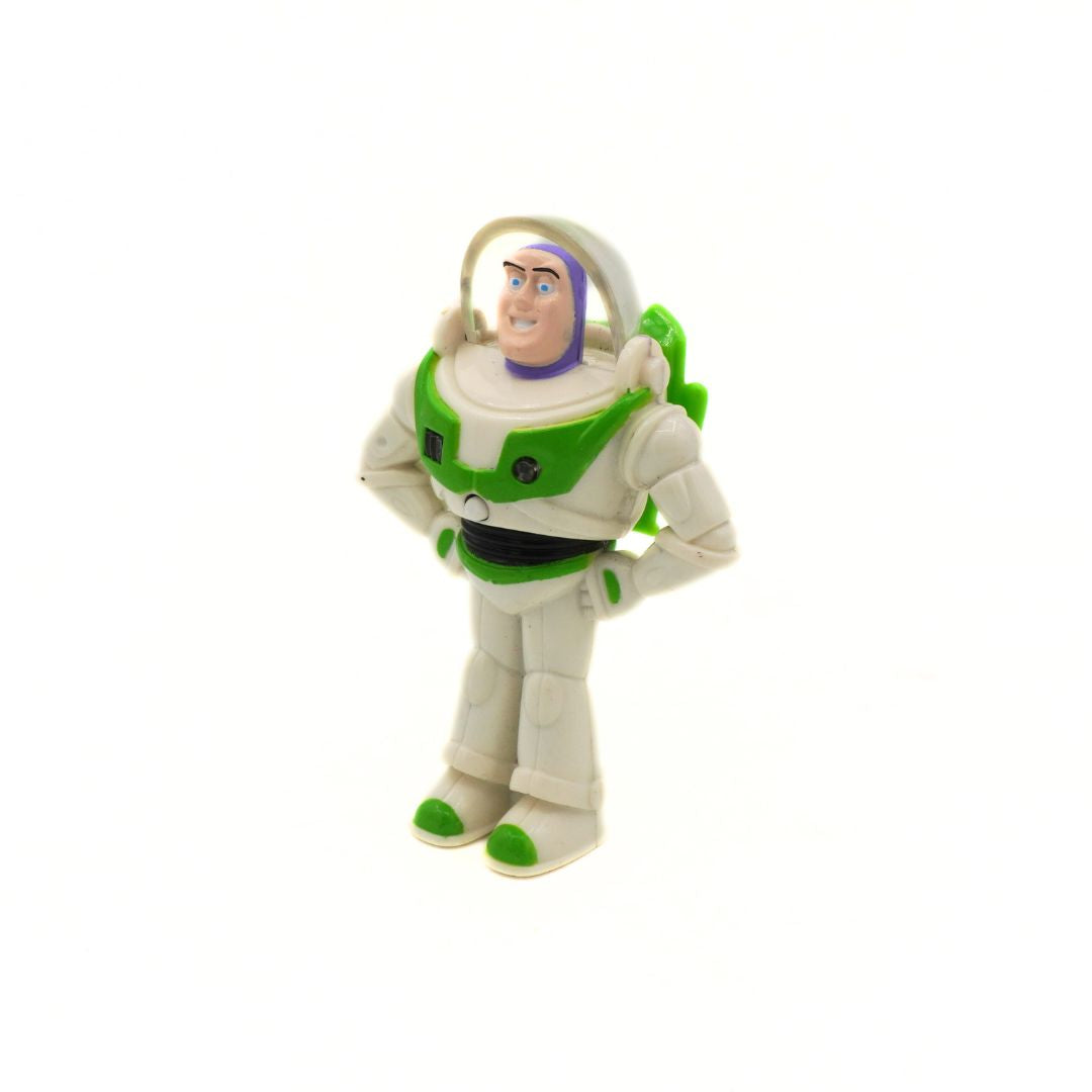 Toy figure of Buzz Lightyear on a white background