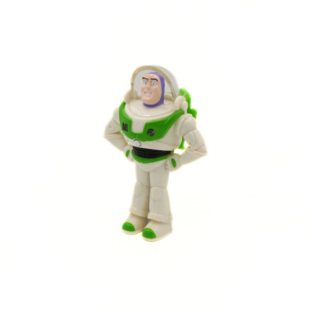 Toy figure of Buzz Lightyear on a white background