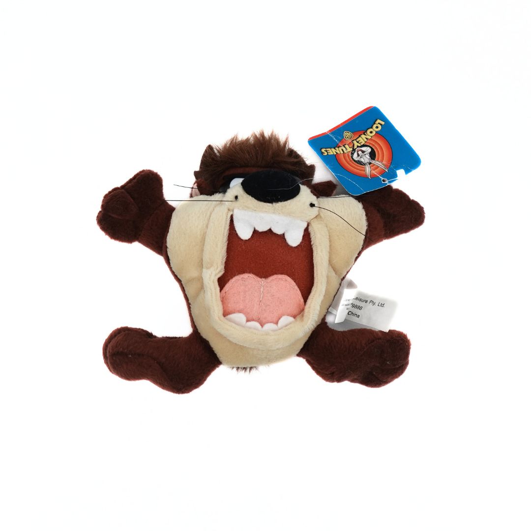 Front on photo of a Taz Devil plush released in 2000 by Looney Tunes