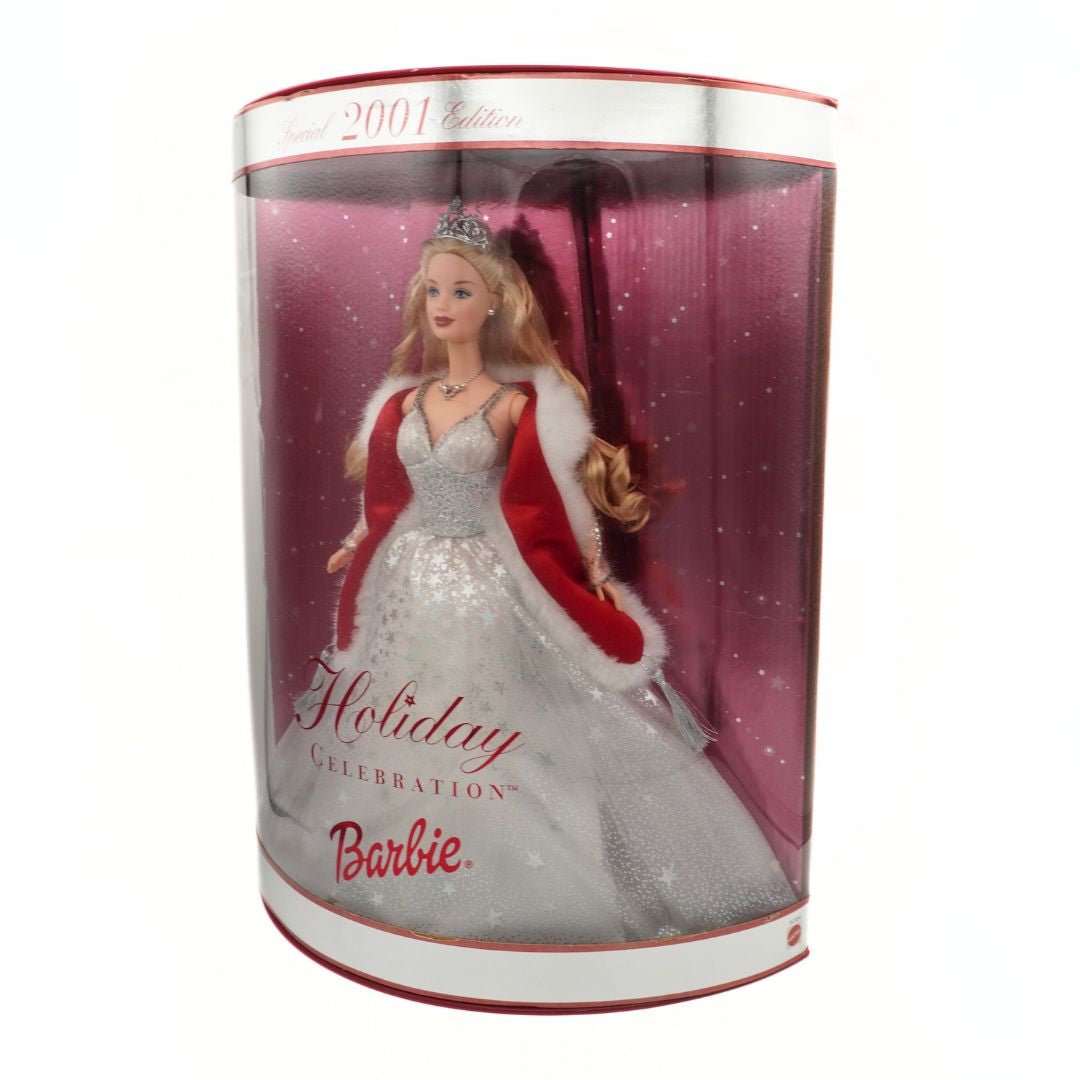 Barbie Holiday Celebration doll in packaging with red and white dress