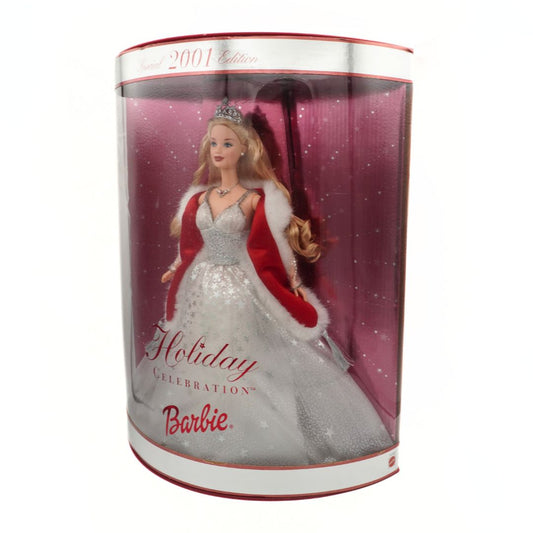 Barbie Holiday Celebration doll in packaging with red and white dress