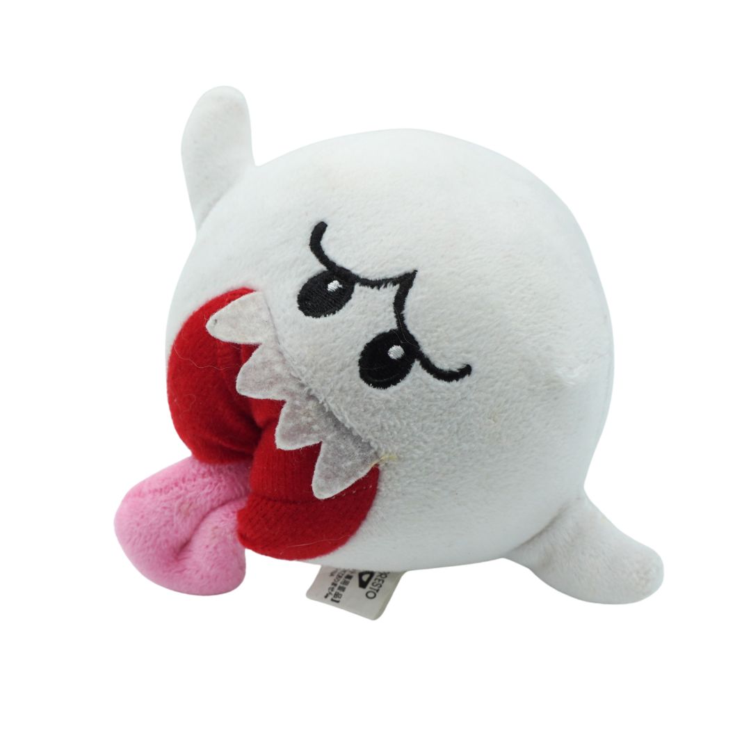 A 2010 Banpresto Boo plush from Mario with a white body, red mouth and pink tongue