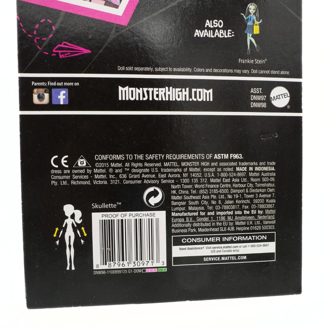 Back of a Monster High doll packaging with branding and product details.