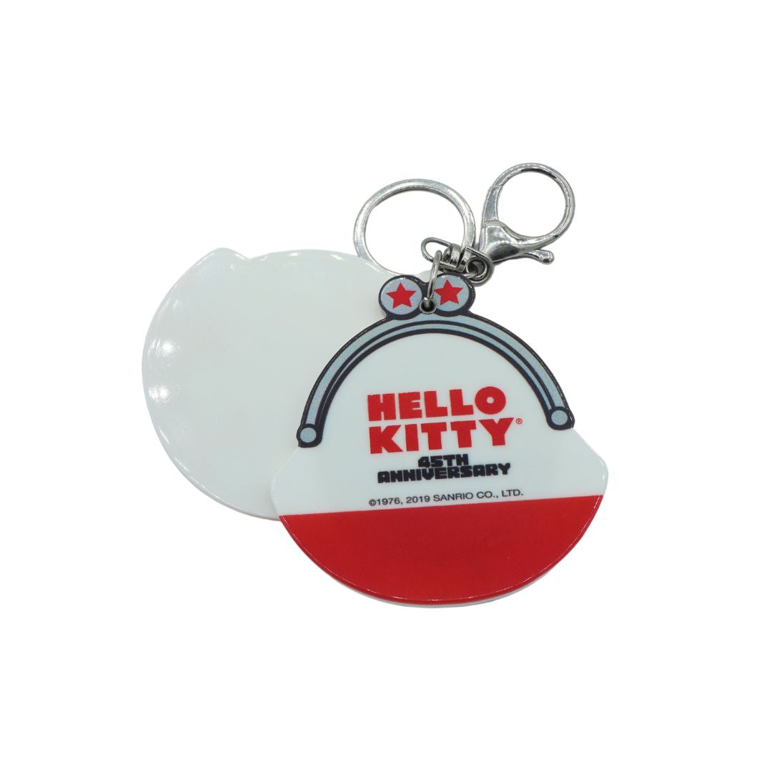 Back of a red and white Hello Kitty slide mirror released in 2019