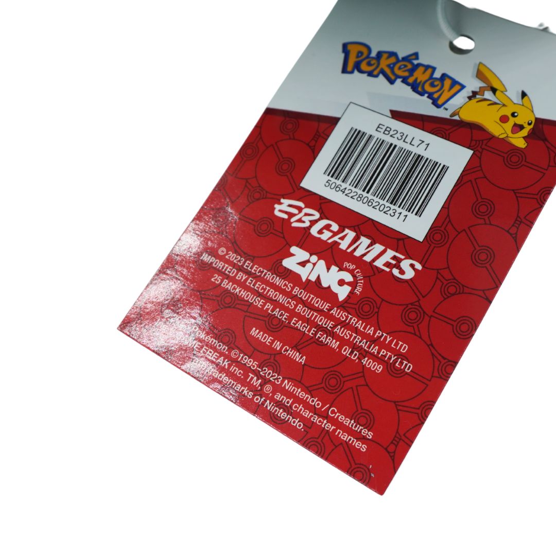 Red packaging with a barcode and 'Pokémon' logo on a white background