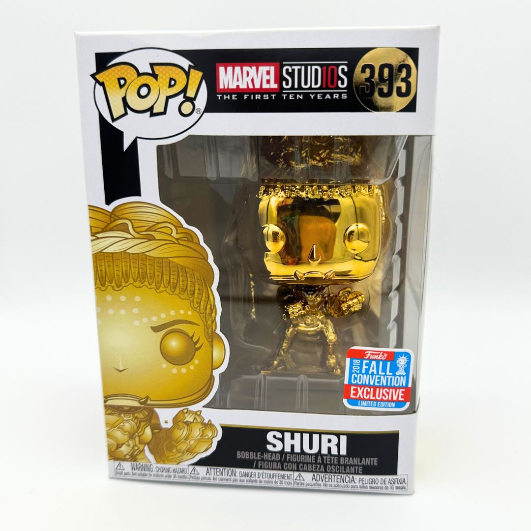 A front on photo of the Fall Convention exclusive Shuri 393 Pop Vinyl Funko Pop