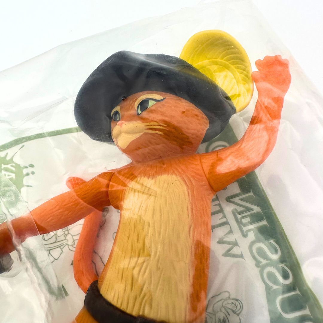 Close up of a Puss in Boots McDonalds toy