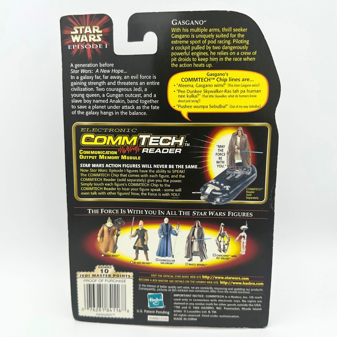 The cardback of a 90s Star Wars figurine with CommTech Reader instructions