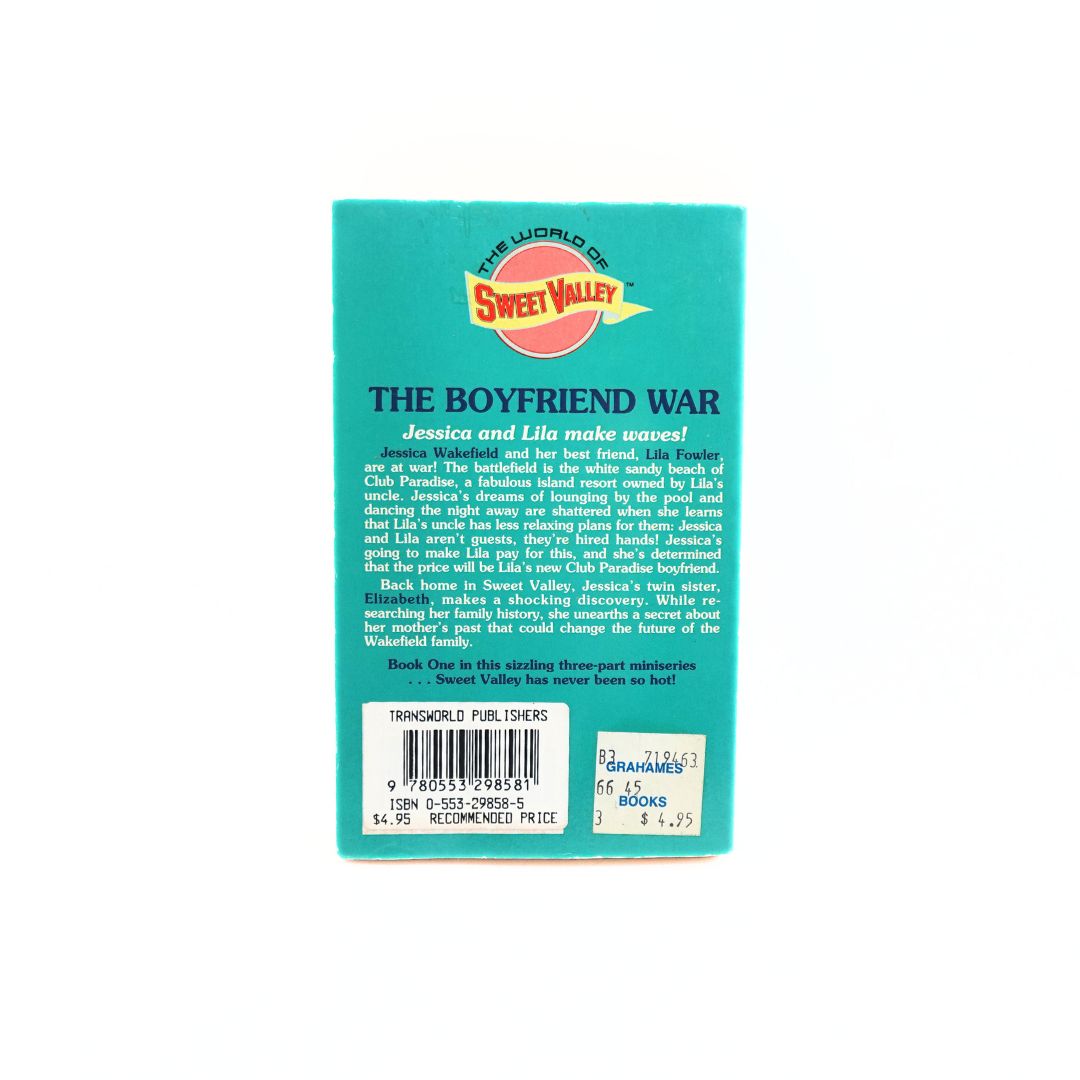 The back side of the 1994 The Boyfriend War Sweet Valley High book