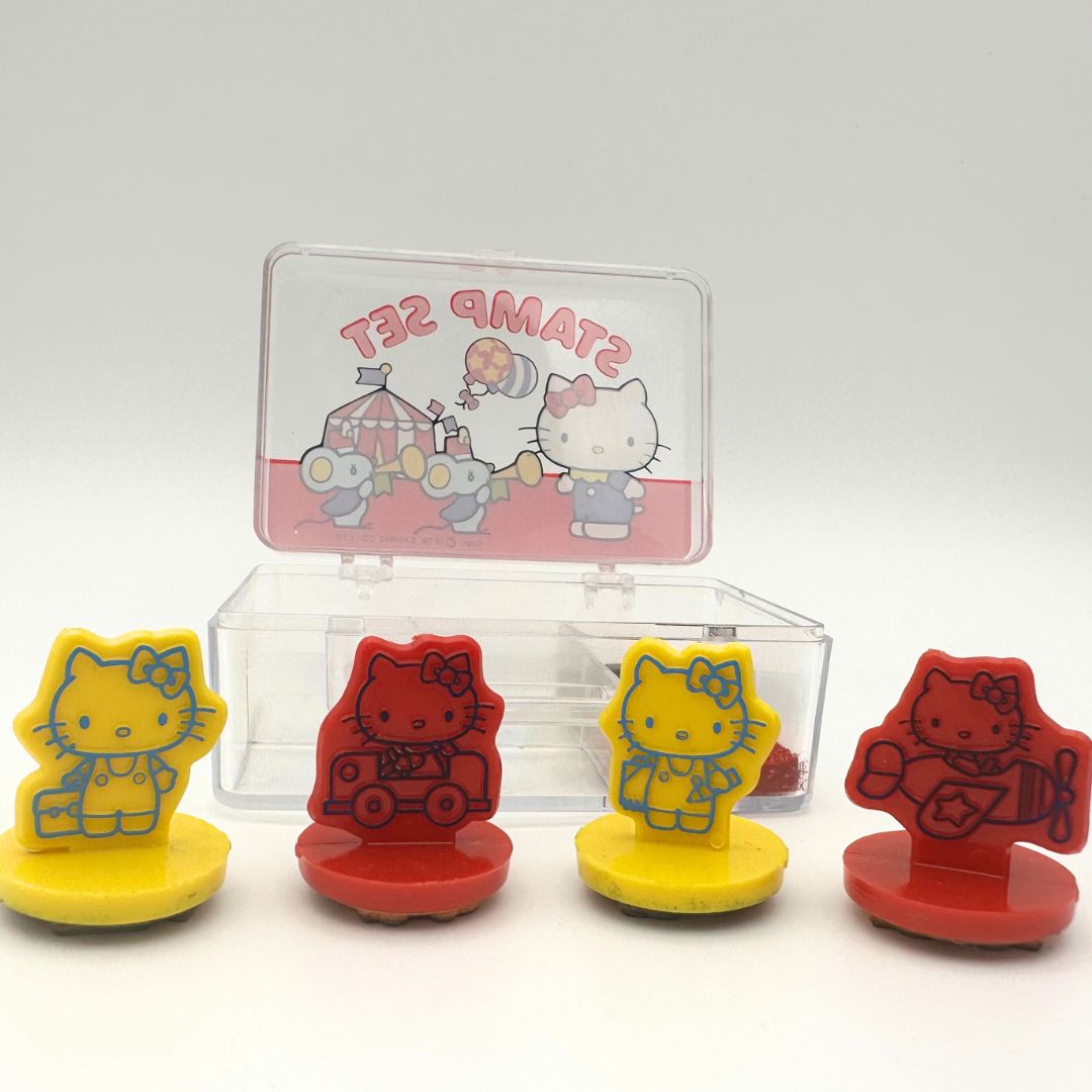 1976 Sanrio Hello Kitty Bath buy Set, HK Fancy Soap, HK Stamps , HK Pencils, Whistle