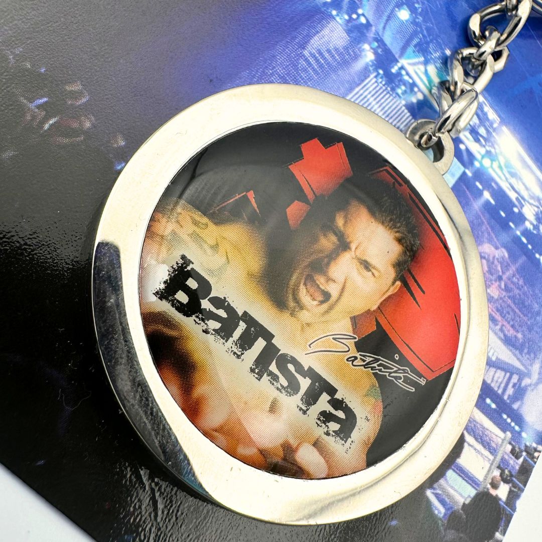 Close up of a metal Batista keyring