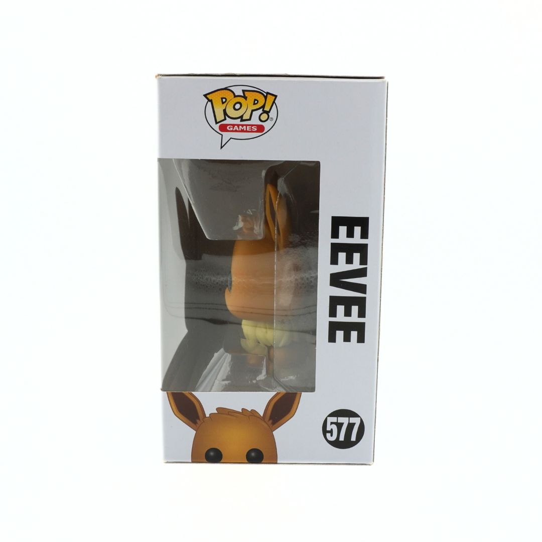 Pop! Games Eevee figure packaging with Eevee illustration on a white background