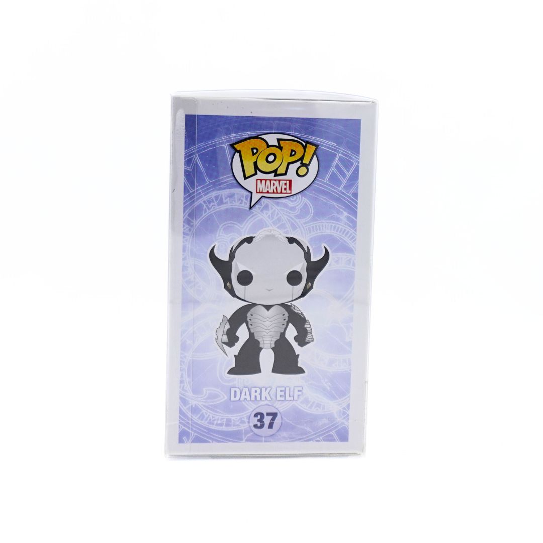 Side of the Dark Elf Funko Pop box displaying an illustration of the figure