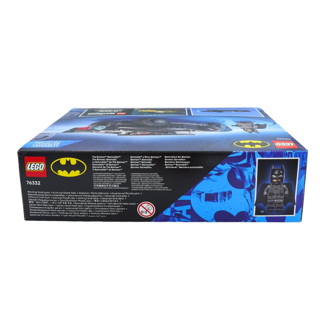 LEGO Batman set box, number 76332, featuring the LEGO logo, Batman emblem, and a photo of the Batman minifigure on a white background.