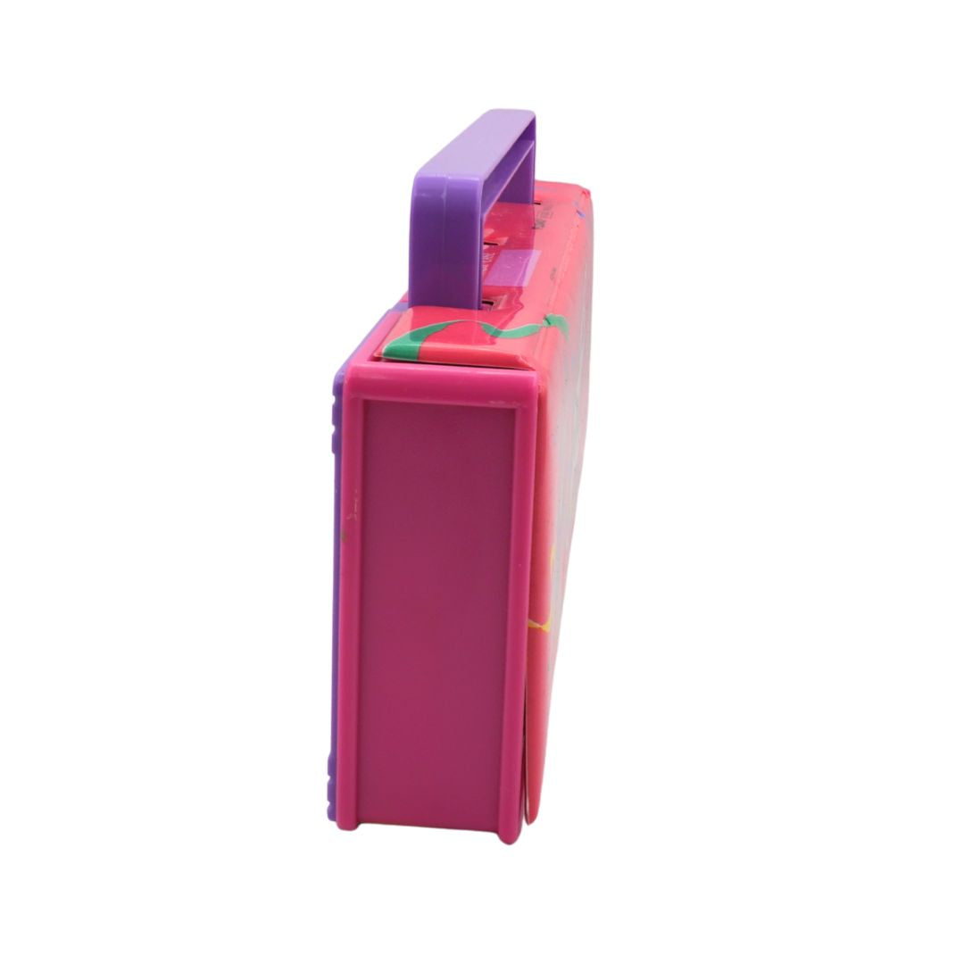 Pink and purple rectangular box with a handle on a white background