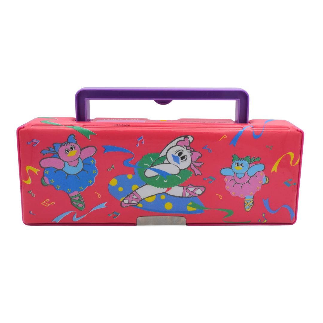 Pink tool box with cartoon character design on a white background