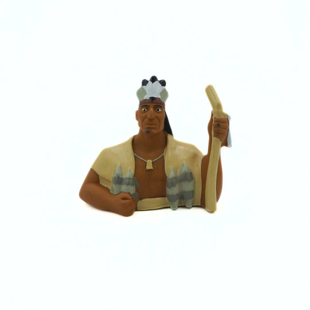 Figurine of a Native American character holding a bow and arrow on a white background