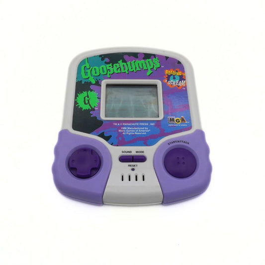 Vintage electronic game with 'Goosebumps' branding on a white background