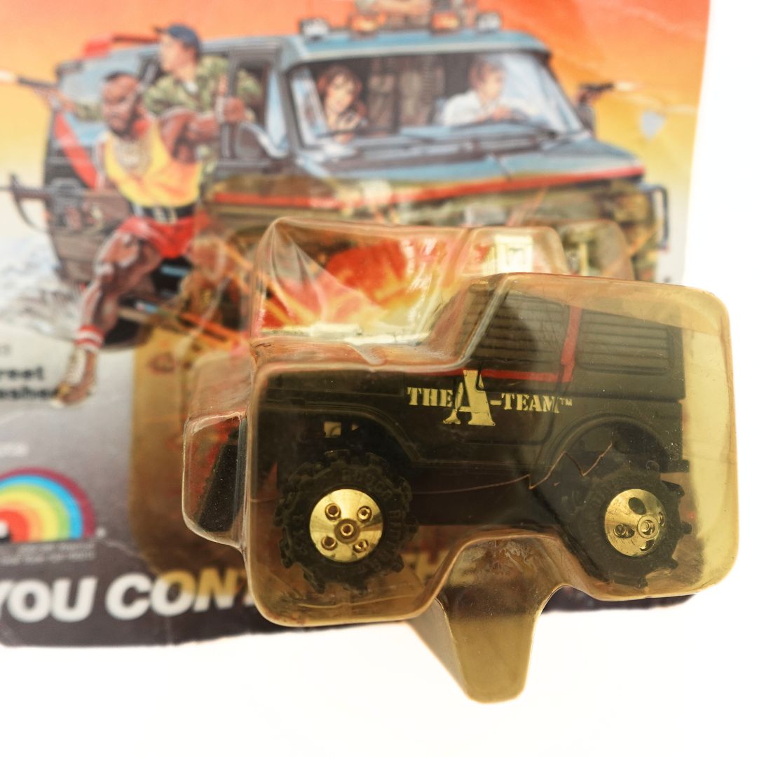 Close up photo of the A-Team Street Smasher toy car in its original packaging with a crack to the membrane