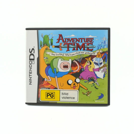Nintendo DS Adventure Time game case with Australian PG rating, featuring Finn, Jake, and other characters on the cover art.