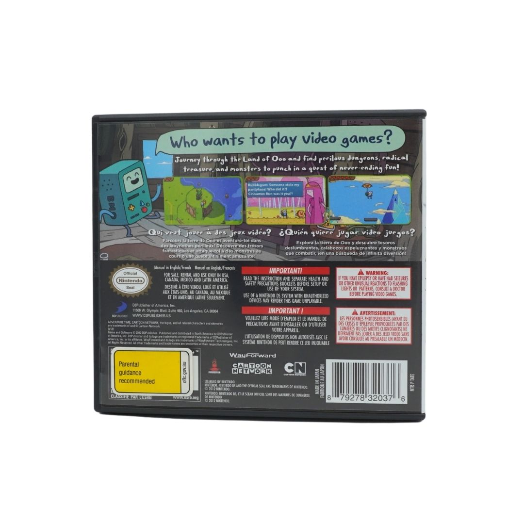 Back cover of a Game Boy video game case featuring colorful character artwork, product description text, warning labels, and a barcode on a white background.