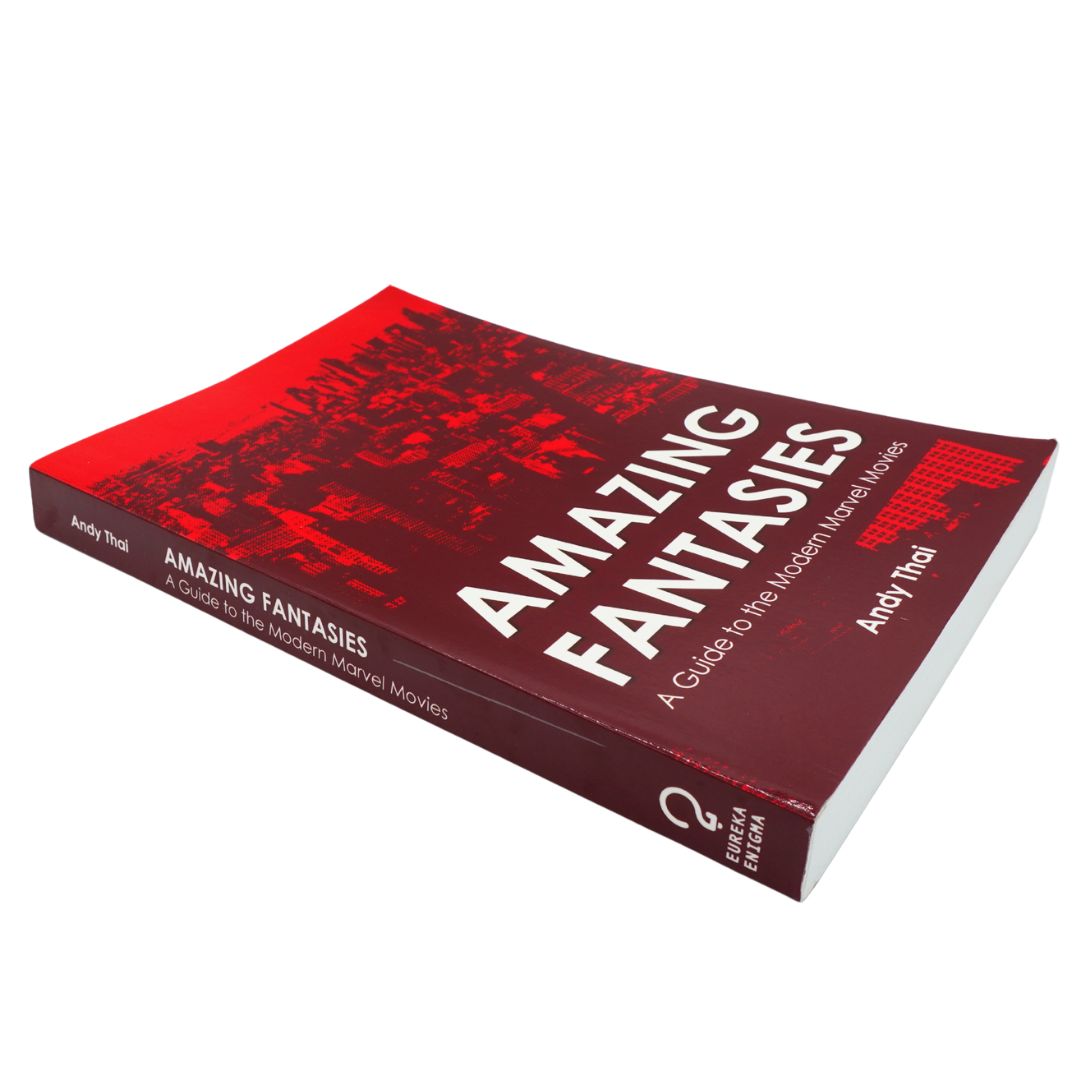 A hardcover book titled "Amazing Fantasies" by Andy Irwin, featuring a red and dark red cover with bold white typography, photographed on a clean white background.