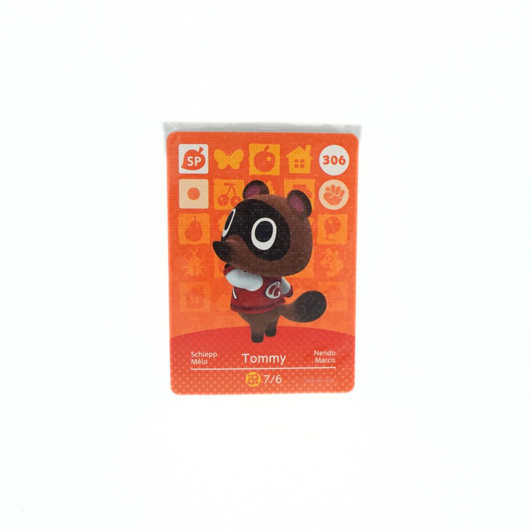 Card featuring a character named Tommy on an orange background with symbols